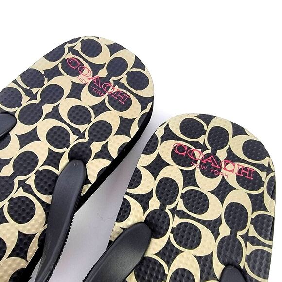 Coach New York Black LOGO Flip Flop Sandals - 5/6 - Picture 6 of 8